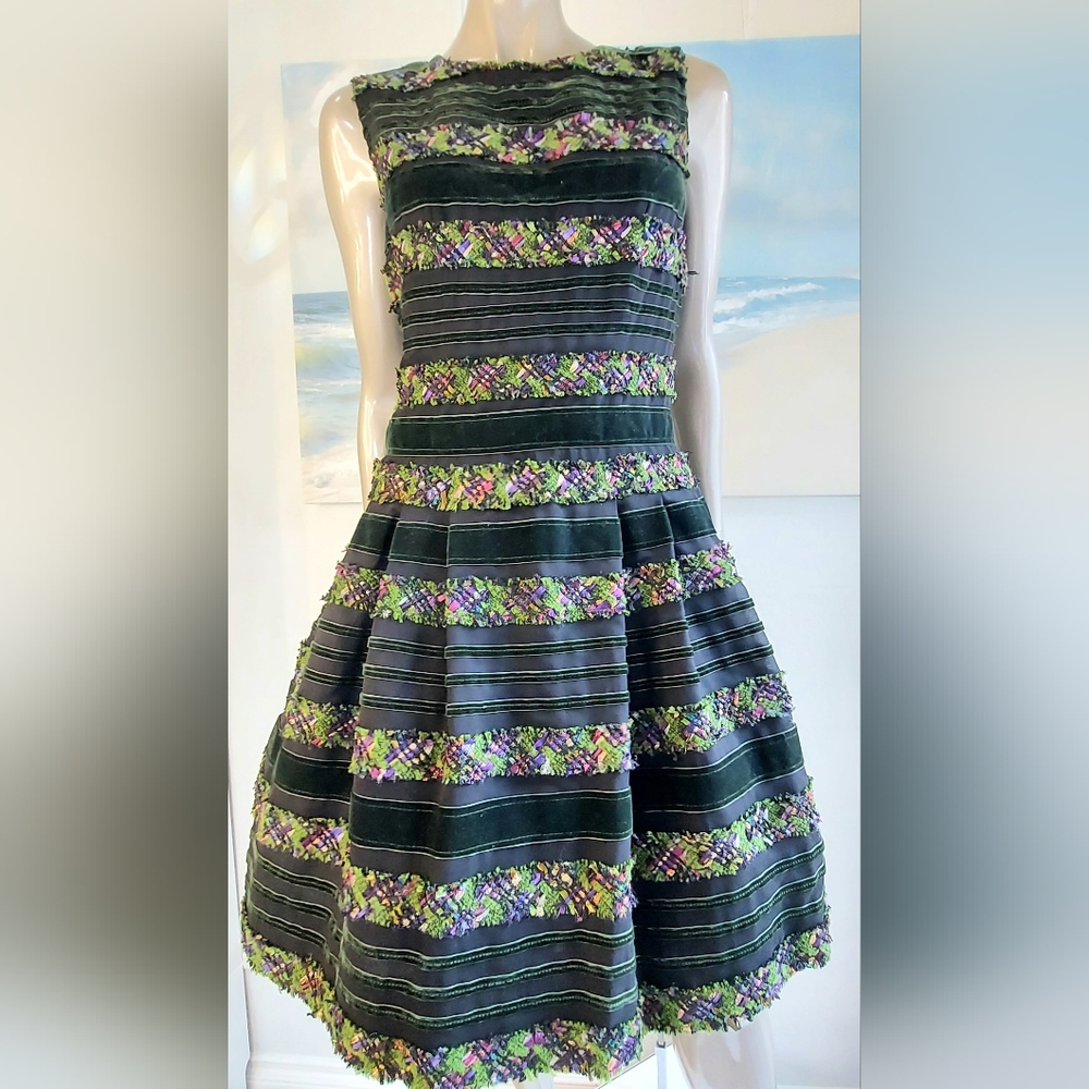 ○$4,000 OSCAR DE LA RENTA BLACK SILK VELVET BEAD EMBROID RUNWAY DRESS US 8 - Picture 4 of 11